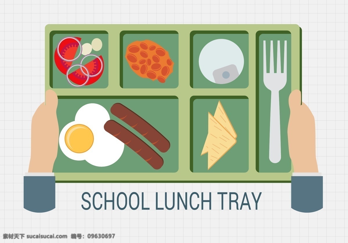 免费 手持 学校 午餐 托盘 矢量图 食品 香肠 没有人 汤匙 插图 吃 汉堡包 孩子 背景 盘子 美味 红色 蔬菜 苹果 手 学校午餐
