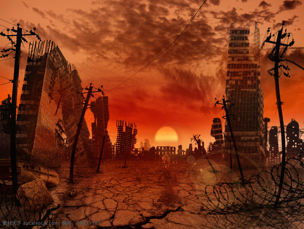 干裂 地面 毁灭 城市 世界末日 终结 科幻 废墟 其他类别 环境家居
