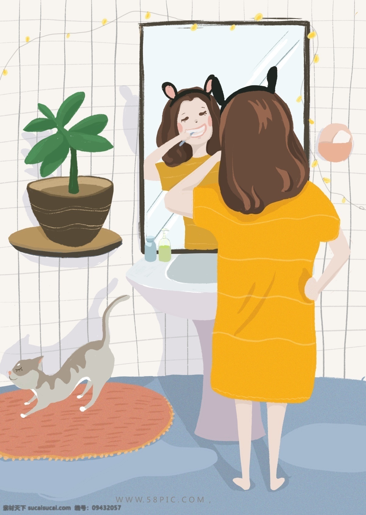 女孩 扁平 清新 日常生活 单身 早安女孩 原创 插画 morning 早安