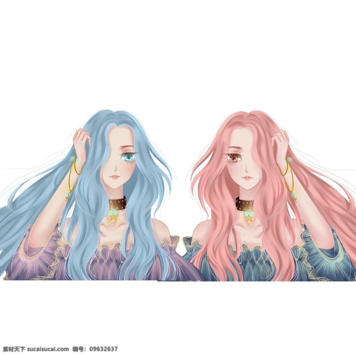双生 漫画 女装 饰 元素 装饰元素 少女 可爱 美女 曼妙 长发少女