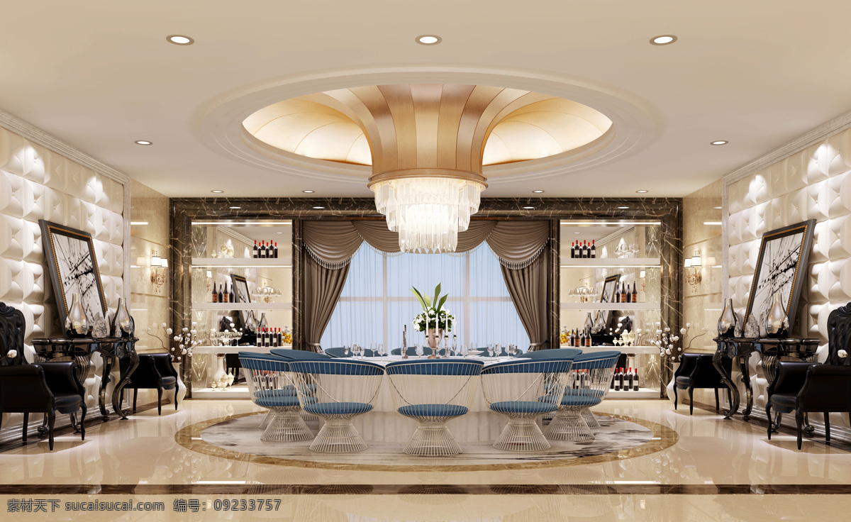 3d设计 3d作品 餐厅效果图 窗帘 挂画 水晶灯 筒灯 餐厅 效果图 设计素材 模板下载 椅子 植物 装饰素材 灯饰素材