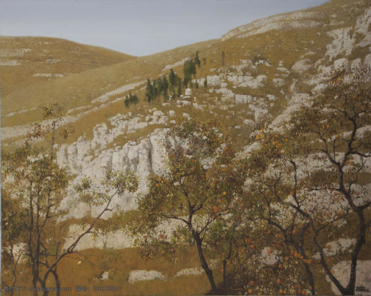 朝阳 风景 绘画书法 金秋 民居 清晨 山 山东 黄箫 油画 阳光 柿子 收获 树 柿子树 淄博 峨庄 文化艺术 黄箫油画风景 设计图库