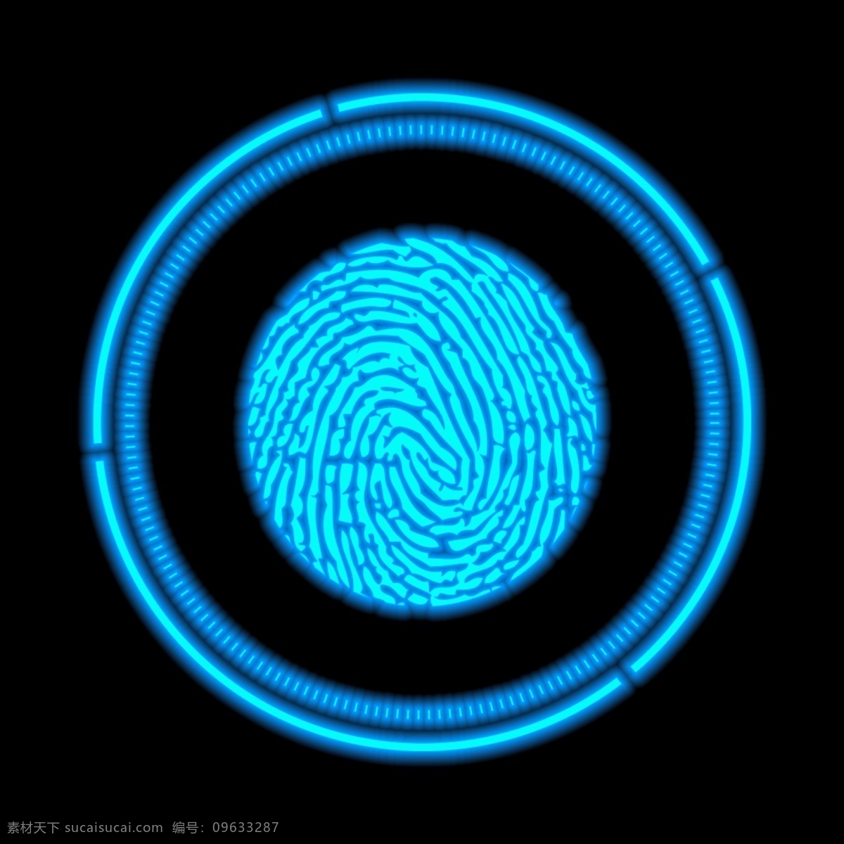 科技 指纹 装饰 蓝色 发光 炫 酷 元素 圆形 炫酷