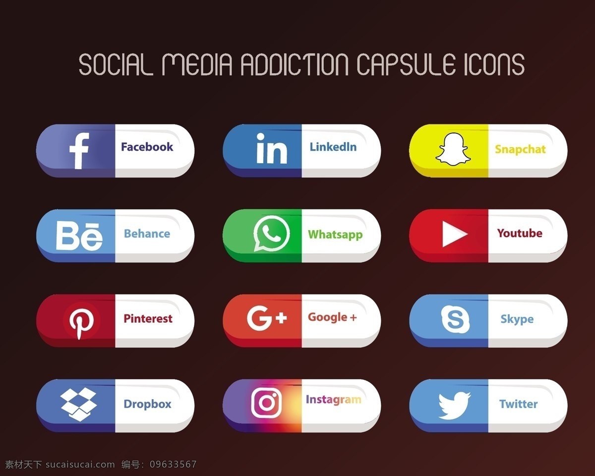 胶囊 形状 各种 社交 媒体 图标 胶囊形状 各种社交媒体