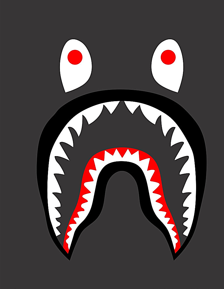 bape鲨鱼 bape 鲨鱼 丝印 彩印 彩印图案 丝印图案 t恤 t恤图案 矢量 矢量图制作 个性化设计 图案 黑色
