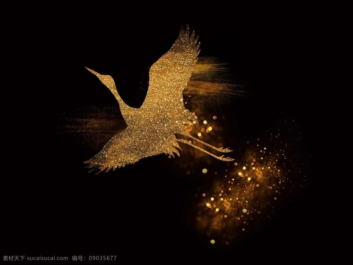 金鹤翱翔 金粉素材 金色光点 展翅高飞 吉祥仙鹤 n动物世界 生物世界 鸟类