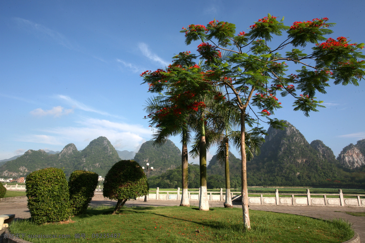 高清摄影 云浮 风景图库 风景名胜 摄影图 园林 自然景观 云浮风景 云山秀水 红花树 石山 家居装饰素材 园林景观设计
