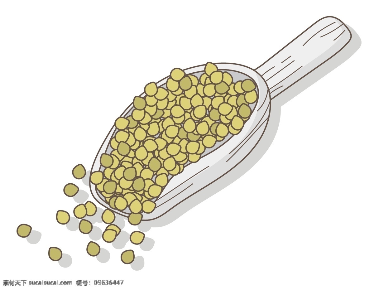卡通 勺子 绿豆 元素 简约 线条 植物 手绘 豆子 ai元素 矢量元素
