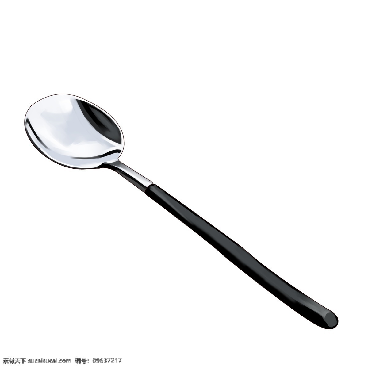 黑色 手柄 金属 勺子 插图 金属勺子 黑色手柄 仿真 光滑 半圆 实物 汤勺 餐具用品 简约 饭勺