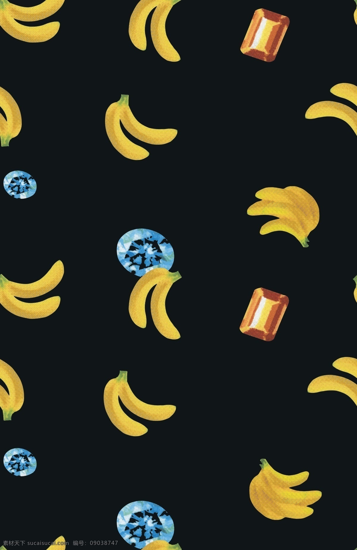水果香蕉 水果 香蕉 宝石 印花 数码印花 大牌 童装花型 底纹边框 背景底纹