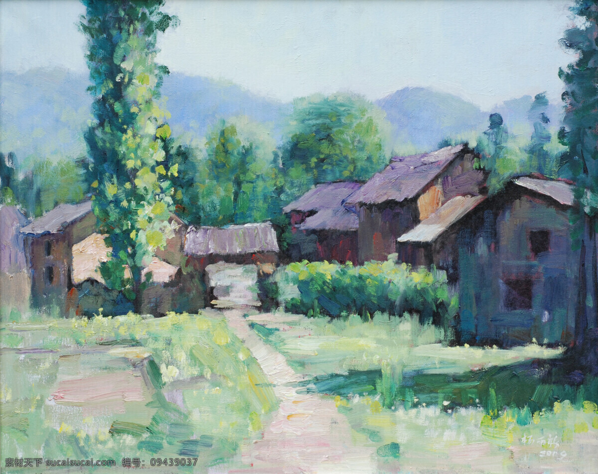 山庄 房子 绘画书法 文化艺术 小路 油画 中国画 家居装饰素材