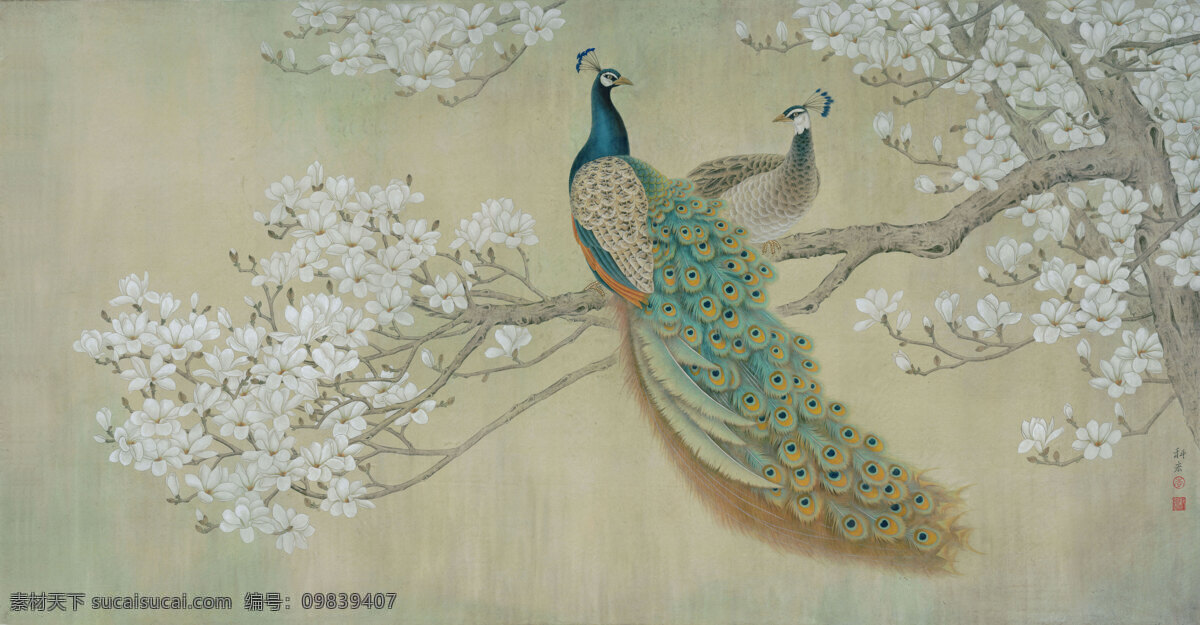 吉祥如意 工笔画 国画 水墨画 花 孔雀 绘画书法 文化艺术