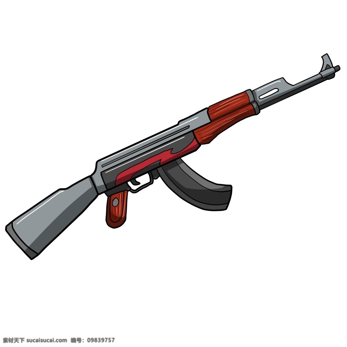 手绘 红色 卡宾枪 插画 创意 精致的卡宾枪 现代化武器 枪托 枪坐 准星 卡簧 金属 子弹