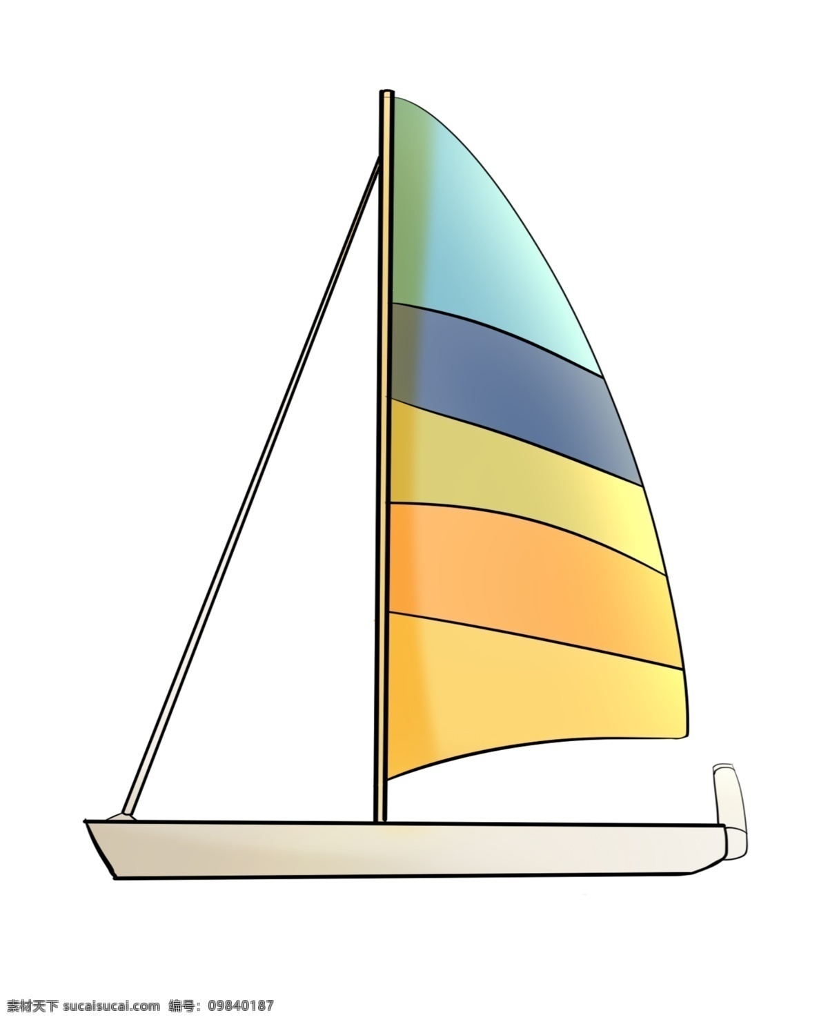 彩色船帆帆船 条纹装饰 白色船舱 海上航行