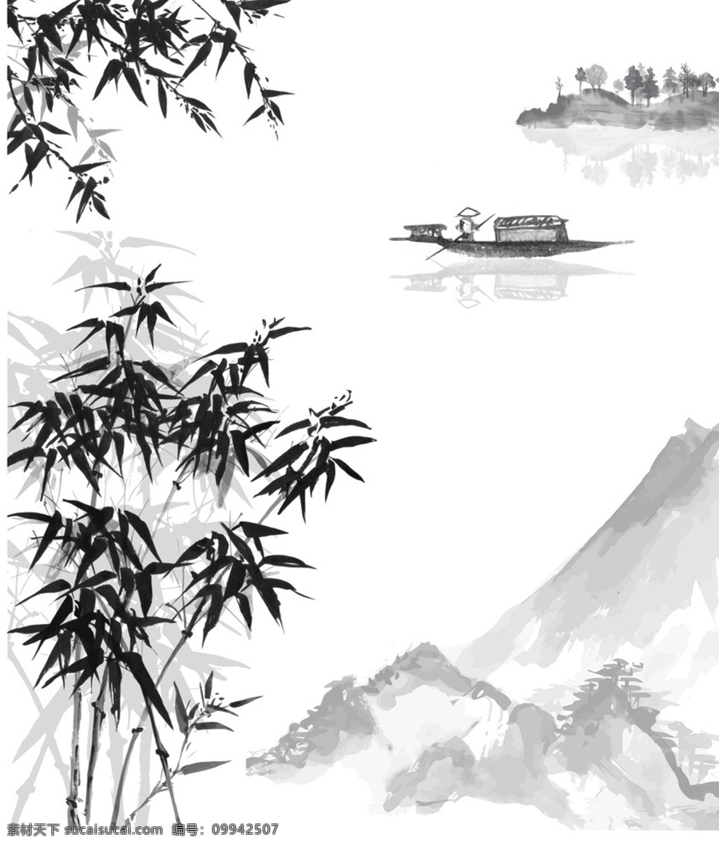 山水画 透明 山水 中国风 水墨 透明素材 分层 风景