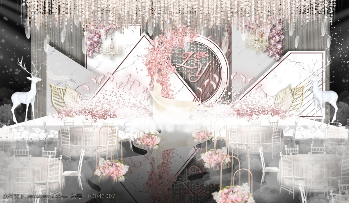 西式 素雅 清新 大理石 红 白 婚礼 效果图 欧式 时尚 f粉色 白色 装饰 灯效 花缀 环境