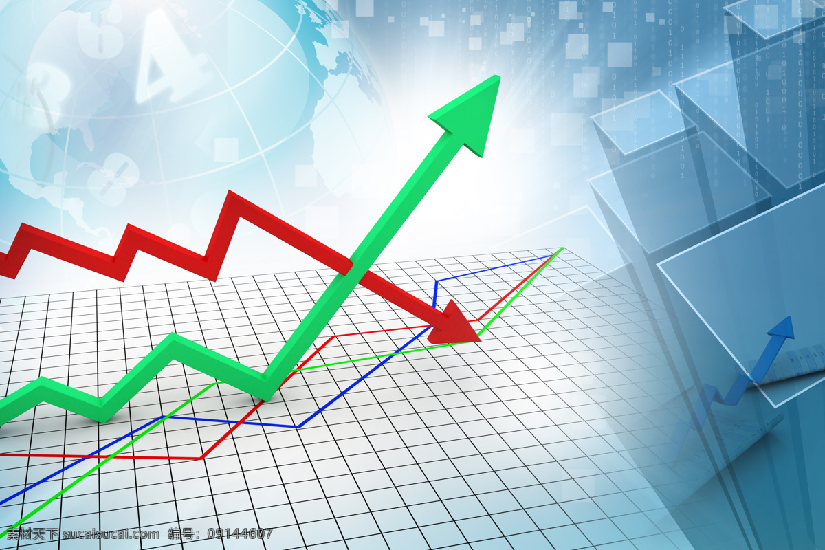 数据 箭头 上升 提升 下降 比较 蓝天 现代 建筑 3d 3d设计