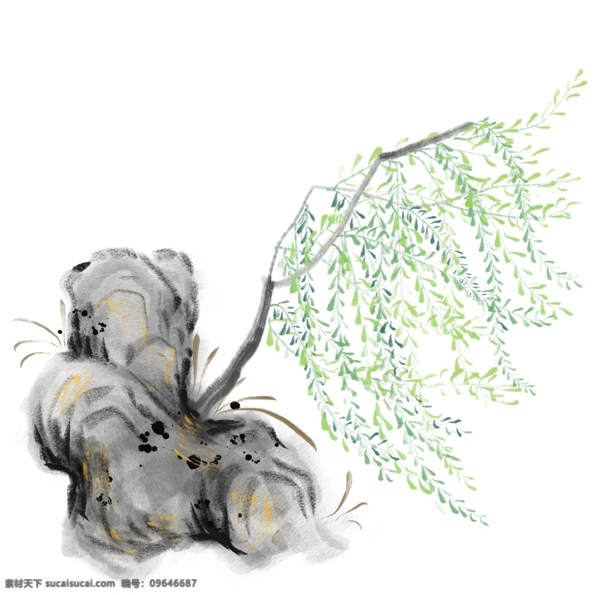 水墨 柳树 装饰 插画 水墨柳树 绿色的柳树 柳树装饰 漂亮的柳树 柳树插画 立体柳树