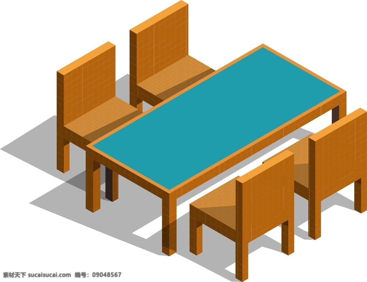 手绘 简约 长方形 餐桌 矢量图 蓝色 椅子 桌子 透明元素 ai元素 免抠元素