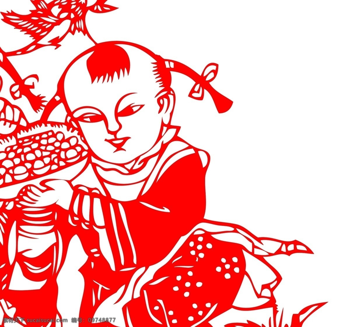 剪纸 发财童子剪纸 花型剪纸 民间剪纸 传统剪纸 民间工艺 传统文化 文化艺术 剪纸素材 矢量