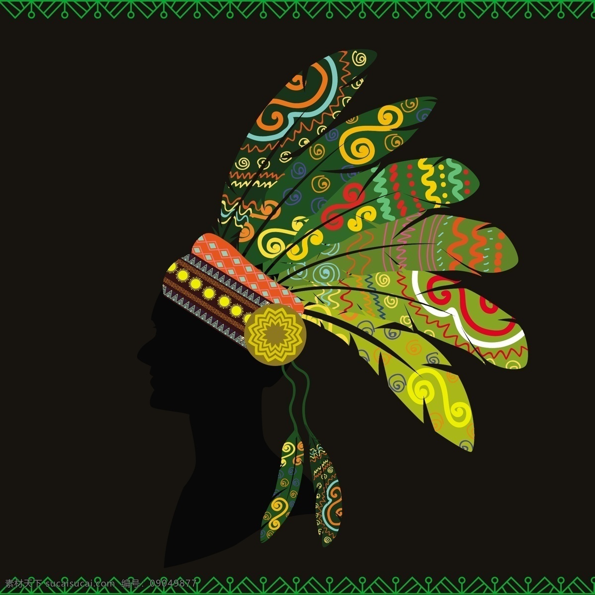 民族 风 创意 图案 民族风 民族风图案 图案设计 印第安人 羽毛 剪影 印第安花纹