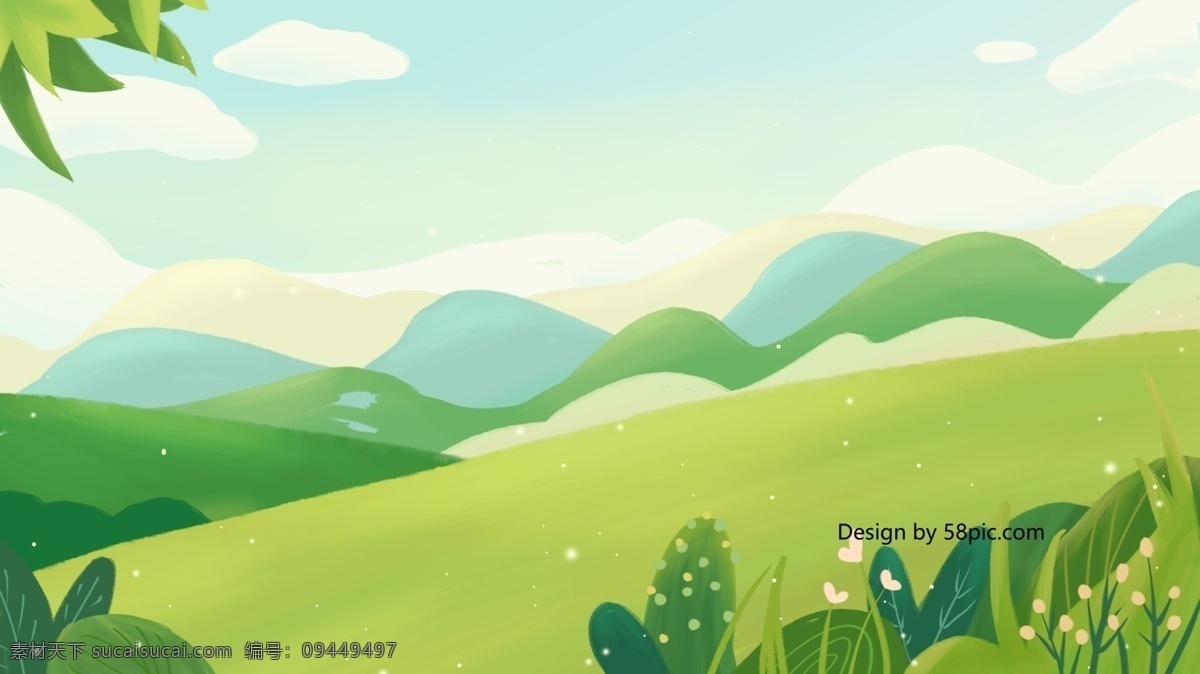 彩绘 小 清新 草地 户外 插画 背景 蓝天 卡通背景 背景图 彩绘背景 小清新背景 草 植物 叶子 创意 banner 清新背景 背景设计