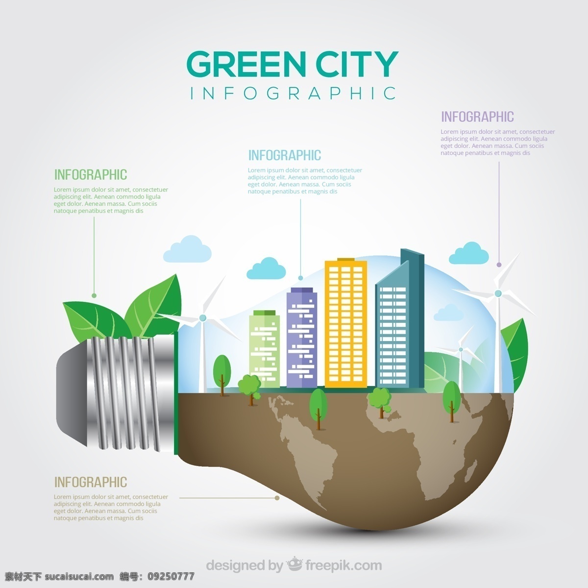 绿色 城市 里 面的 灯泡 infography 图表 建筑 自然 模板 蔬菜 云 图形 树叶 生态 能源 有机 图 信息 流程 数据 白色