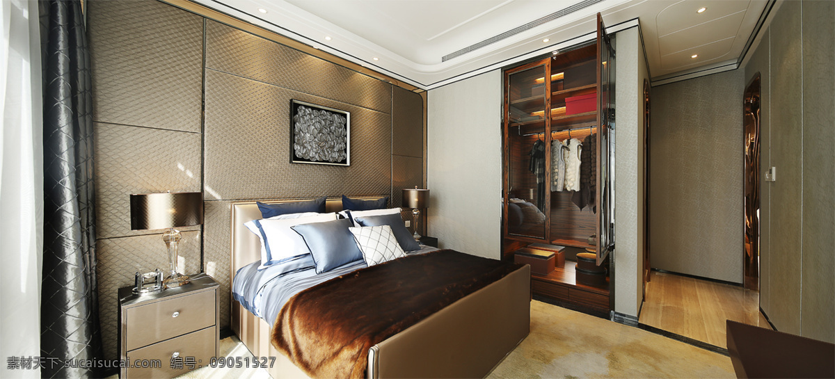 现代 卧室 深灰色 背景 墙 室内装修 效果图 卧室装修 瓷砖地板 深色台灯 深色床头柜