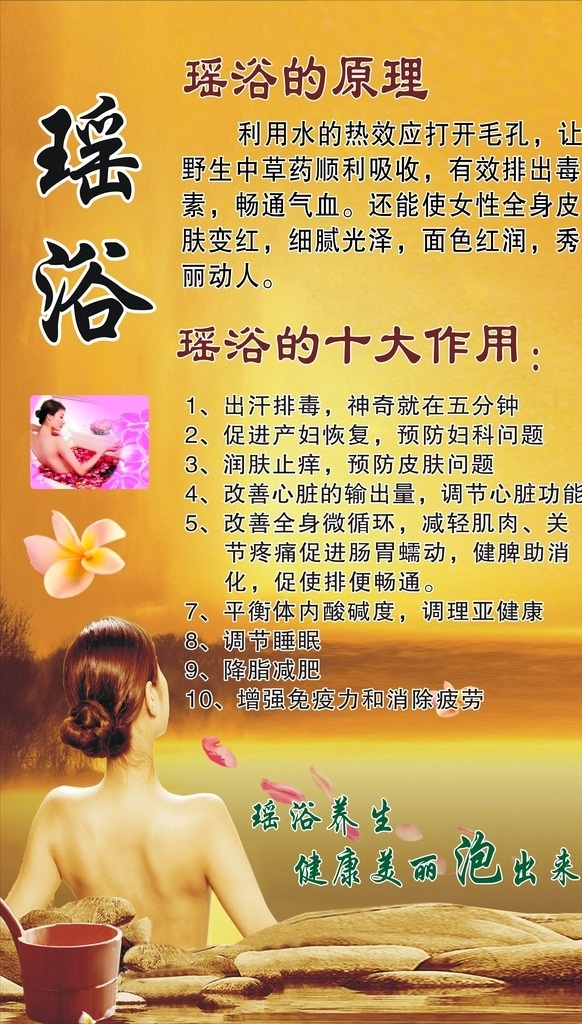 瑶浴 瑶浴海报 瑶浴的原理 十大作用 瑶浴的作用 美女后背 中国风背景