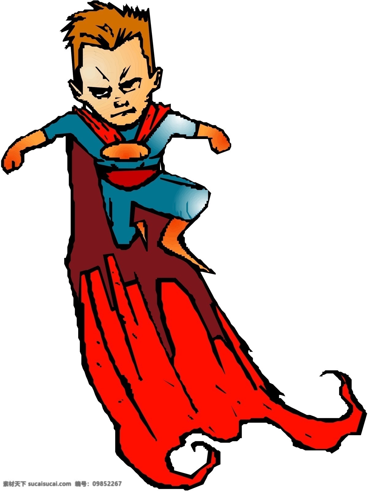 小 超人 斗篷 太 长 飞翔 超人的儿子 红色斗篷 矢量图 矢量人物