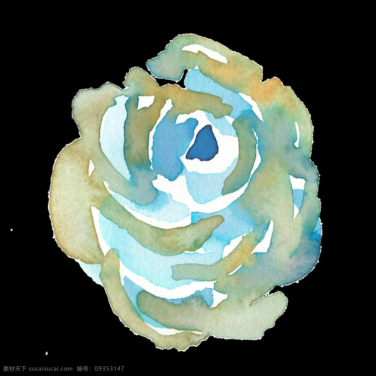 冷色 小 花卉 透明 蓝色 绿色 玫瑰花 免扣素材 水彩 透明素材 渲染 装饰图案