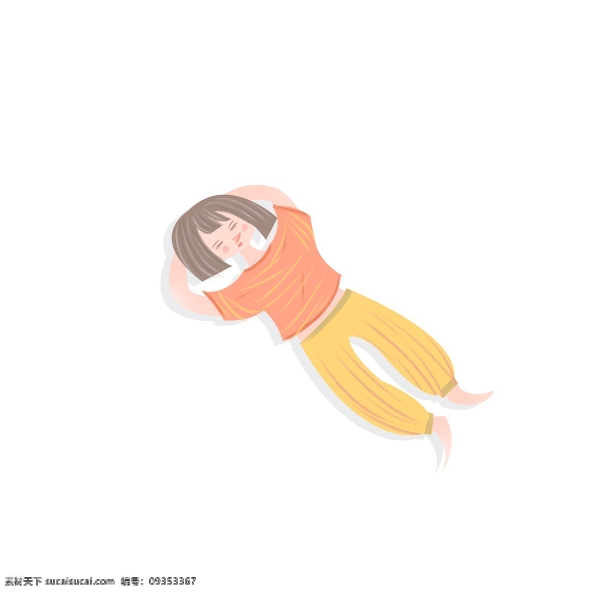 卡通 清新 躺 地上 女孩 商用 元素 简约 扁平化设计 躺着 儿童 小女生 人物