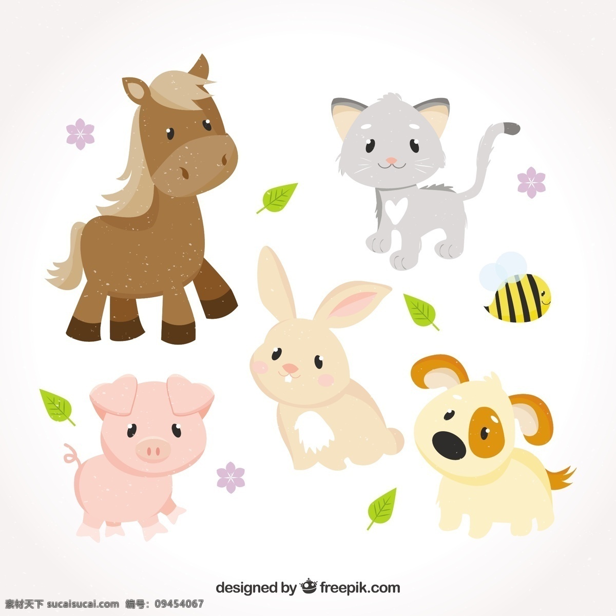 可爱 宝贝 动物 婴儿 狗 自然 卡通 猫 微笑 快乐 多彩 马 扁 兔 猪 甜 平的设计 有趣 可爱的动物