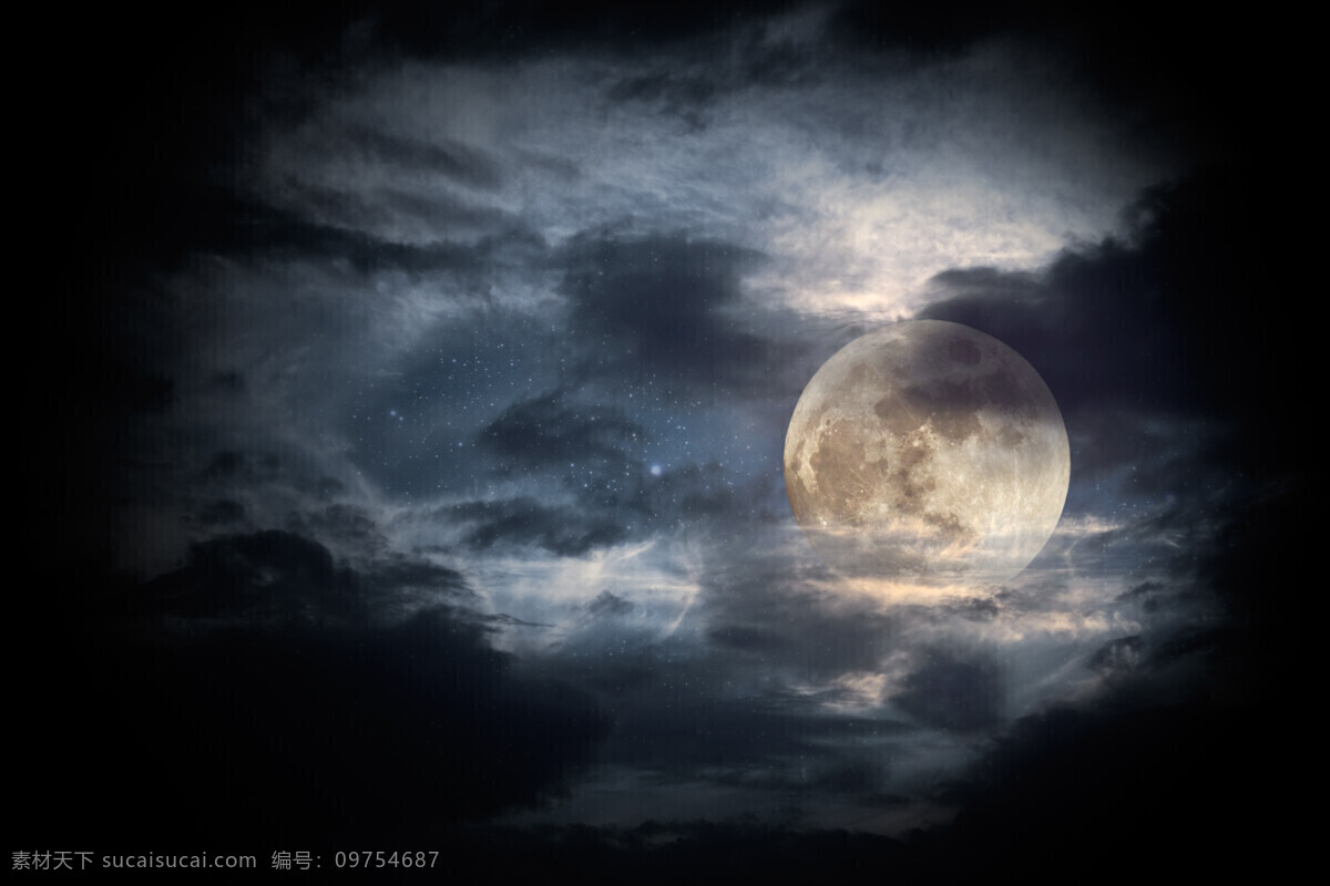 美丽的夜空 夜空 月亮 星星 月光 乌云 星云 夜晚 满月 月圆之夜 自然风光 自然景观