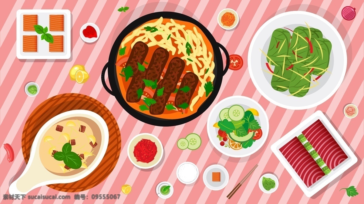 冬季 美食 中日 料理 寿司 美味 原创 插画 矢量 冬季美食