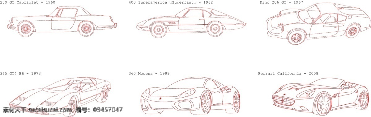 经典 向量 法拉利 模型 行 版本 经典的 线 小型车 矢量图 其他矢量图