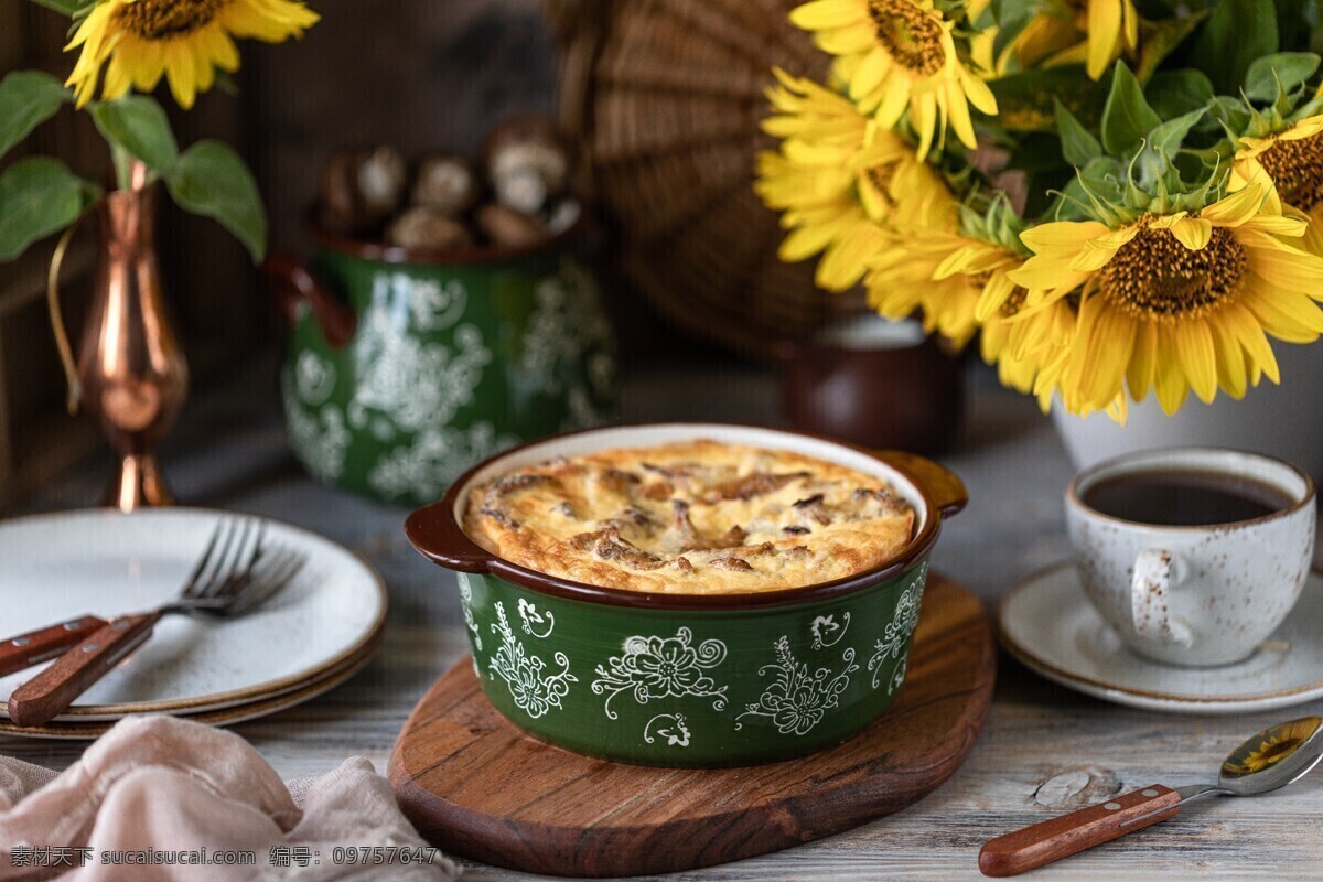 美食 馅饼 餐具 向日葵 花朵 餐饮美食 传统美食