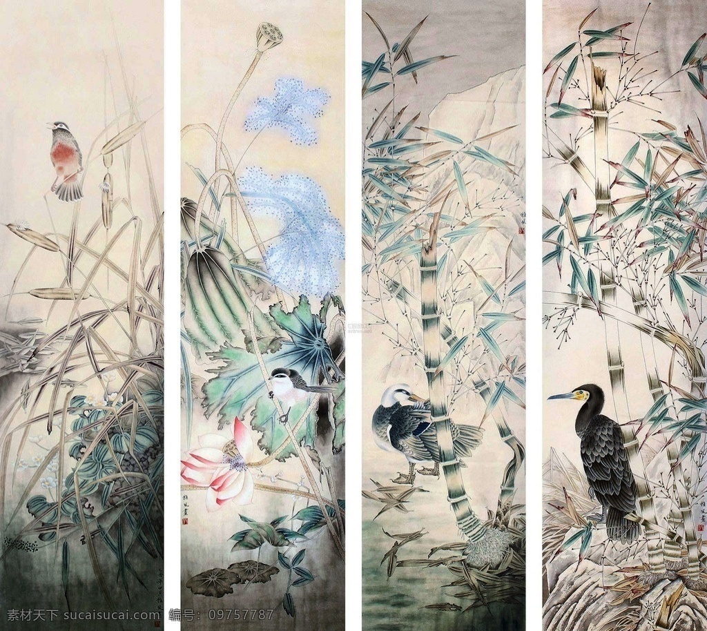 国画 工笔画 花鸟画 花鸟国画 工笔国画 工笔花鸟 花鸟条屏 艺术绘画 文化艺术 绘画书法