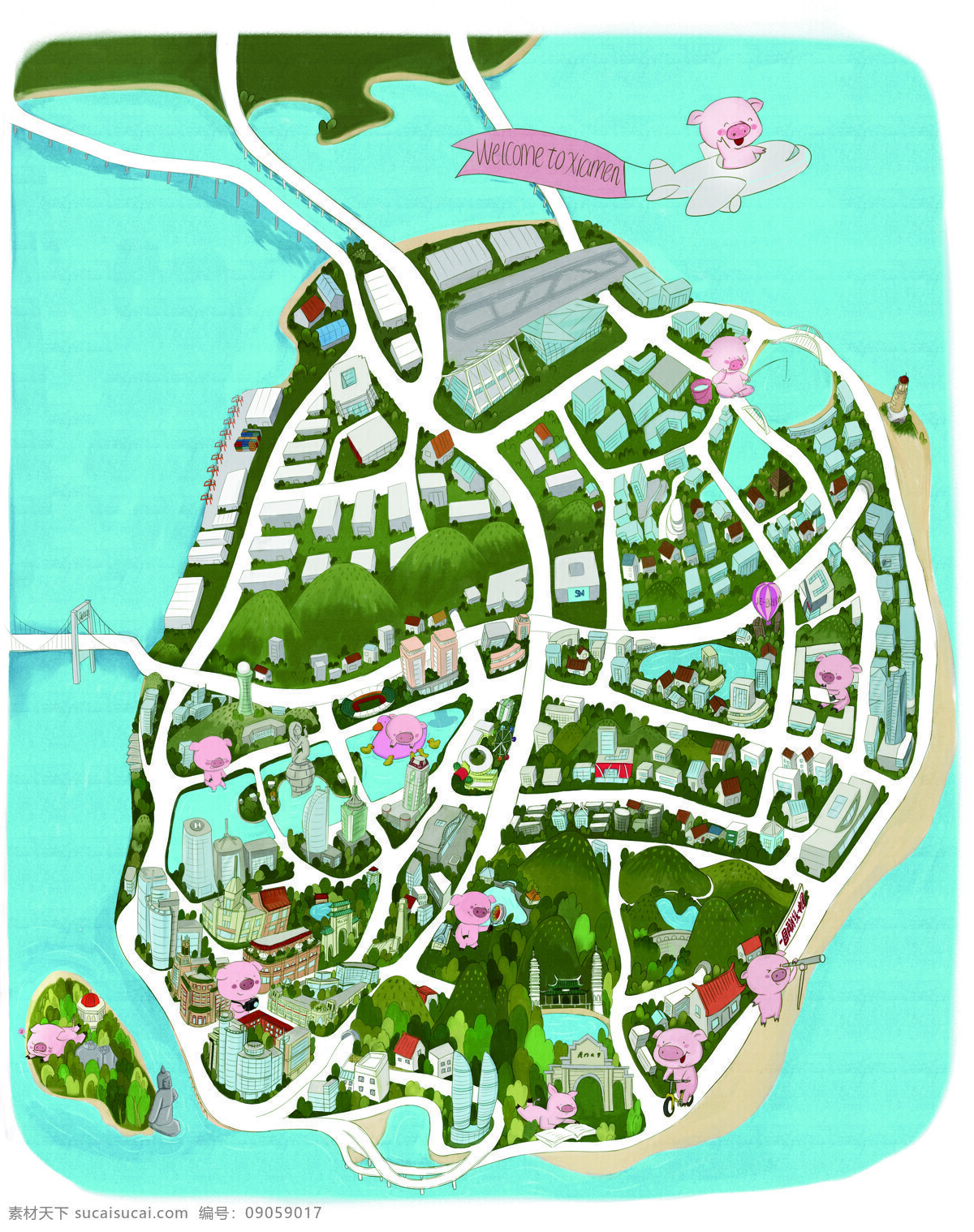 厦门手绘地图 厦门 手绘 地图 旅游 插画 动漫动画