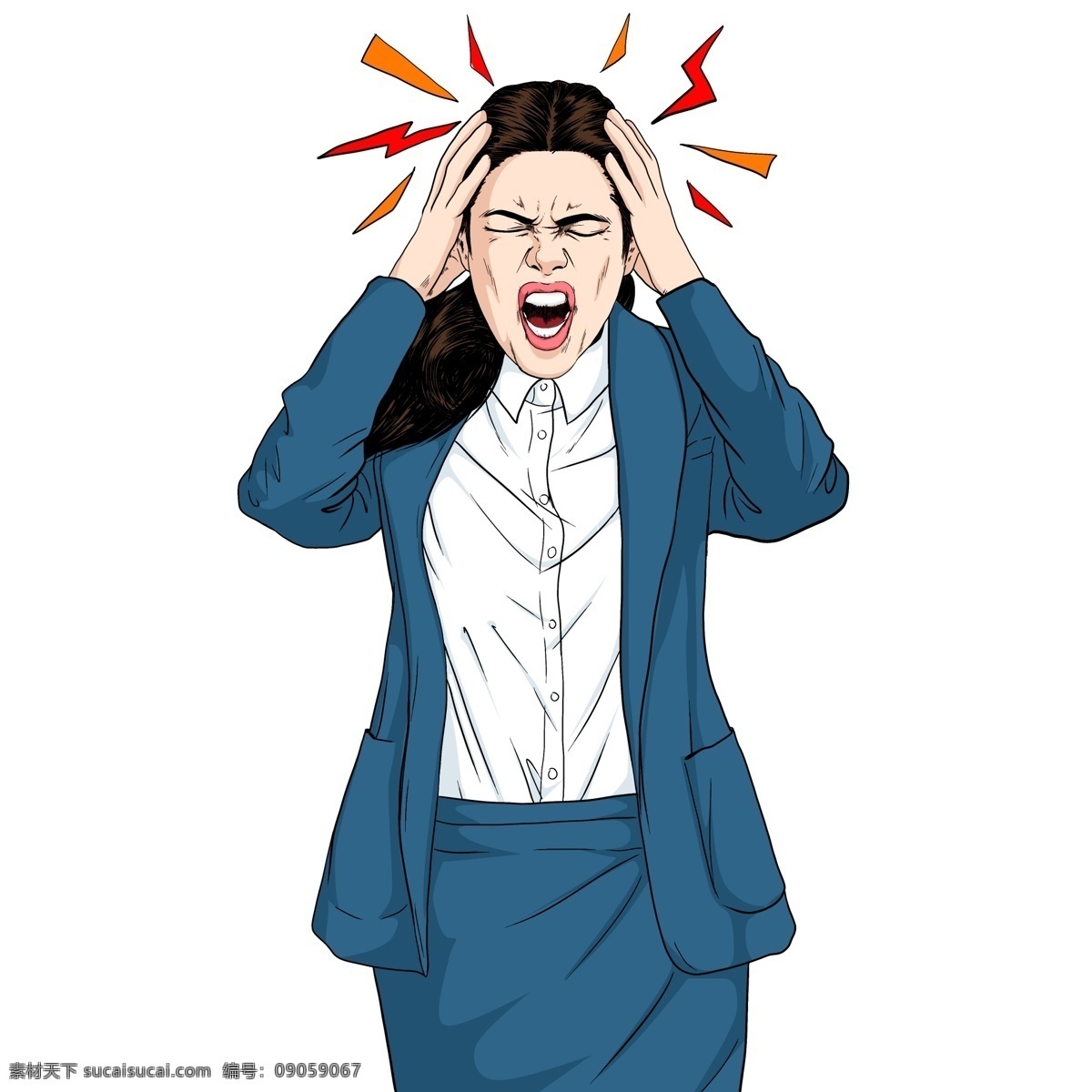 手绘 风 头痛 难忍 女 白领 手绘风 头痛的人 女白领 头痛难 装饰图案