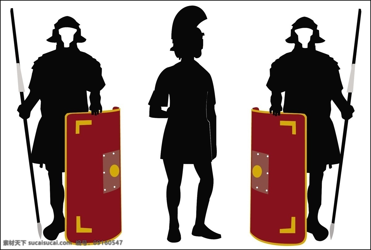 古代 铠甲 武士 手持 盾牌 剪影 矢量 盾 盔甲 男性 人物 人物剪影 古代的战士 矛 矢量字符 矢量图 矢量人物