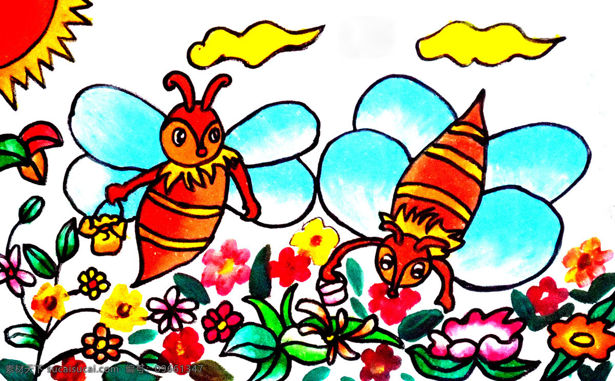 勤劳的小蜜蜂 蜜蜂 水彩画 儿童画 画画 手绘