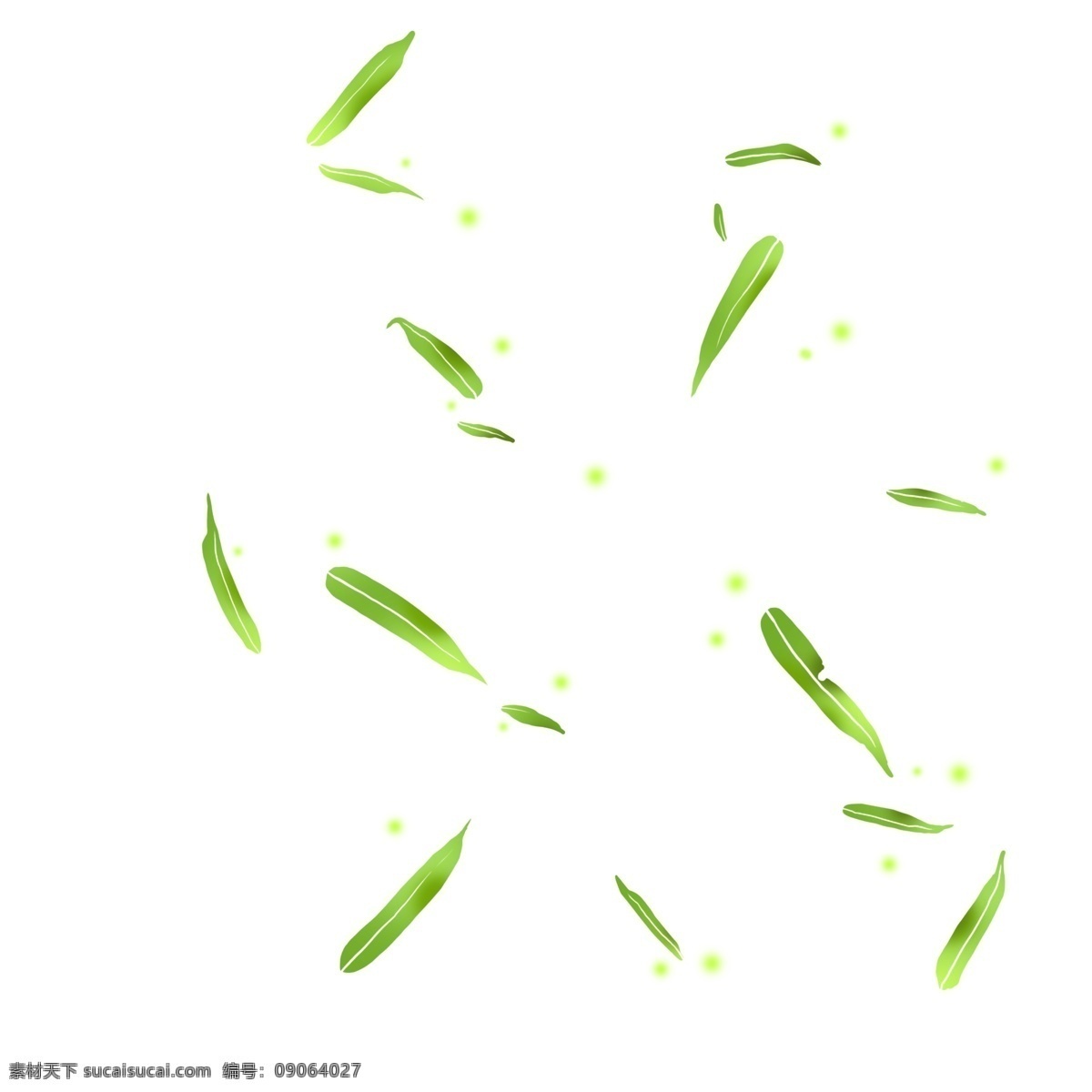 竹叶 漂浮 绿色 中国风 手绘卡通 草本植物 植物 叶子 翠绿 水墨竹林 竹叶漂浮装饰 雅致