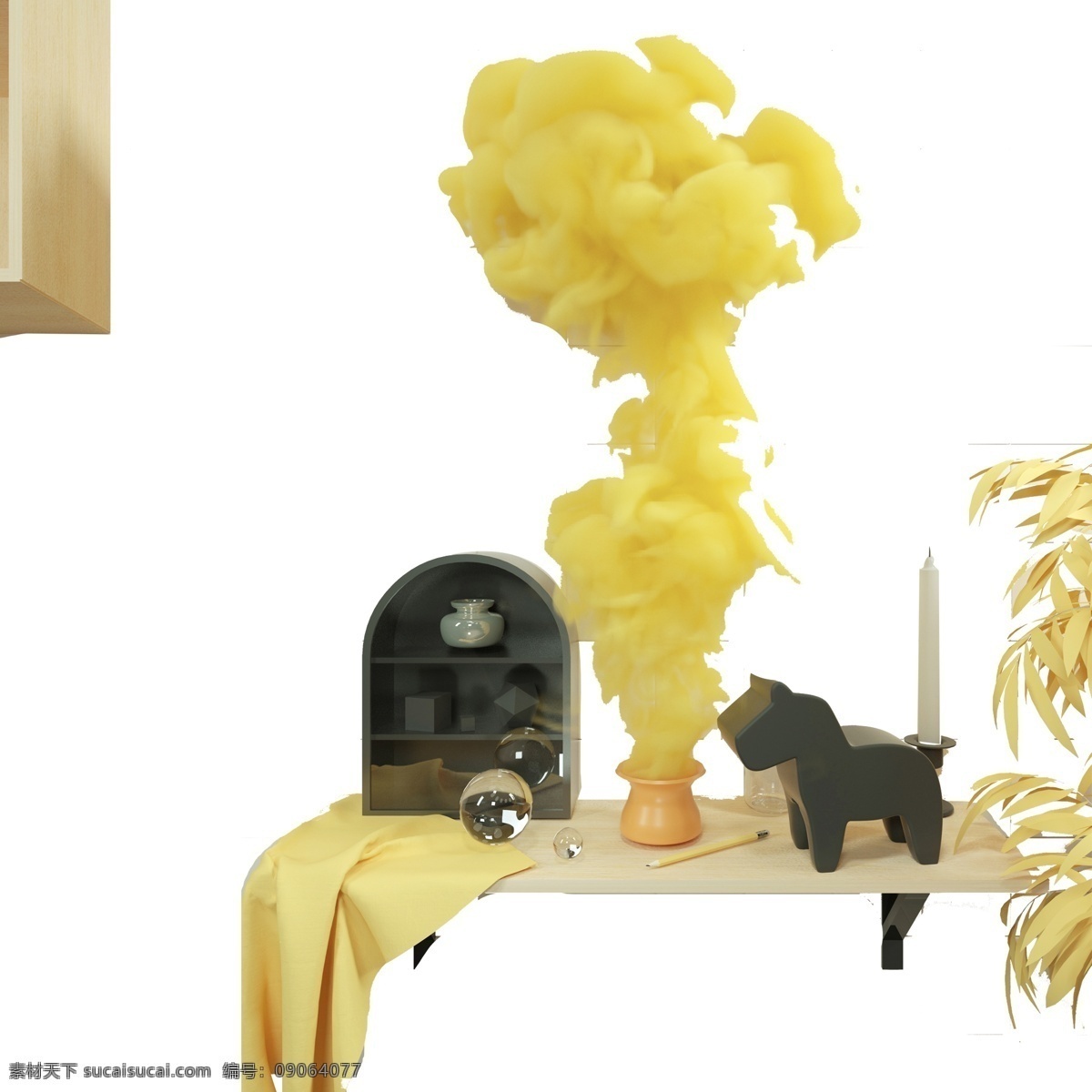 卡通 植物 小 玩具 免 抠 图 透明珠子 窗帘 黄色烟雾 漂亮的树叶子 时尚植物 盆景 盆栽 黄色的植物 免抠图