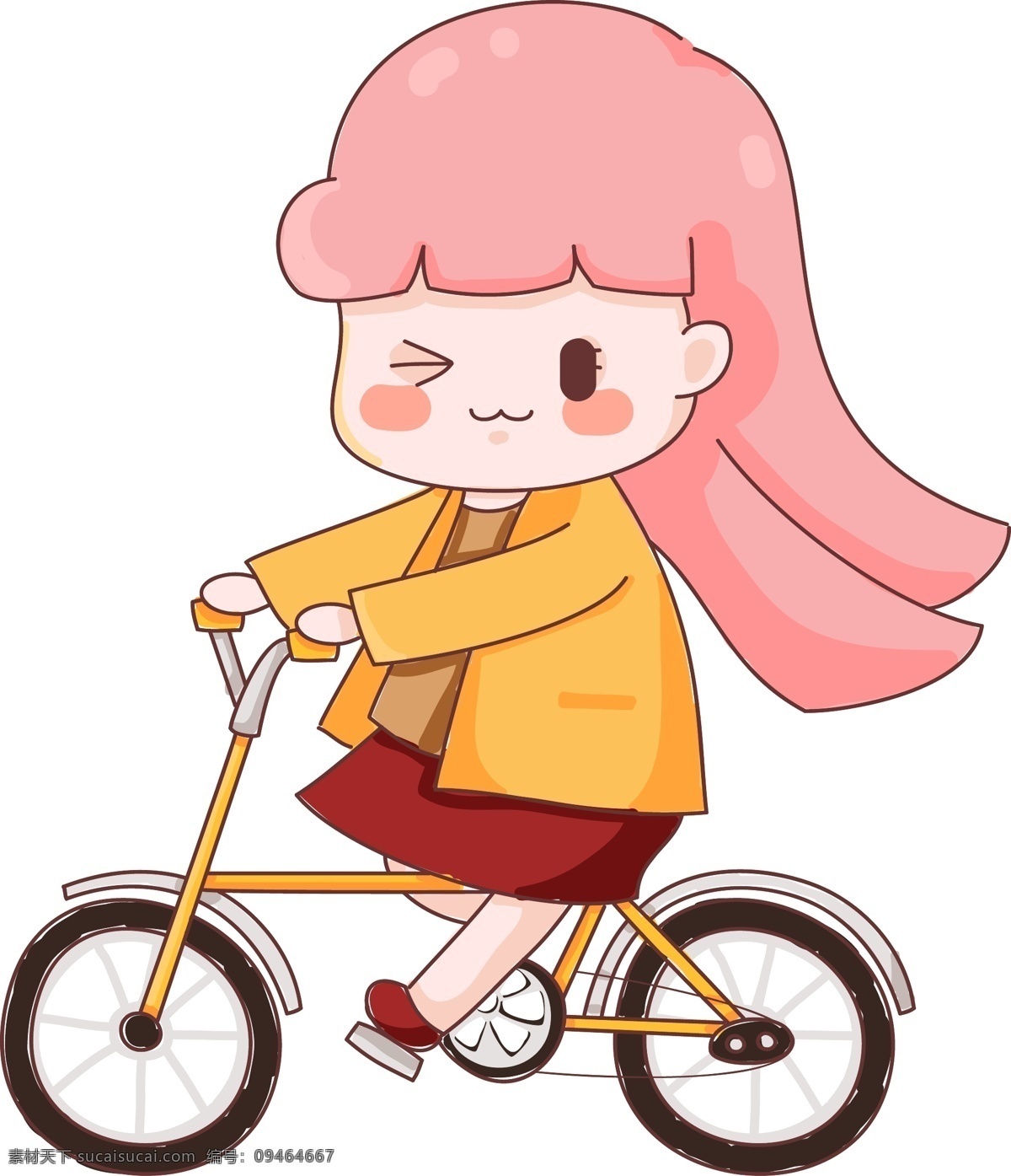 手绘 可爱 女孩 骑 小 自行车 原创 元素 汽车 幼儿园 运动 原创元素 设计元素