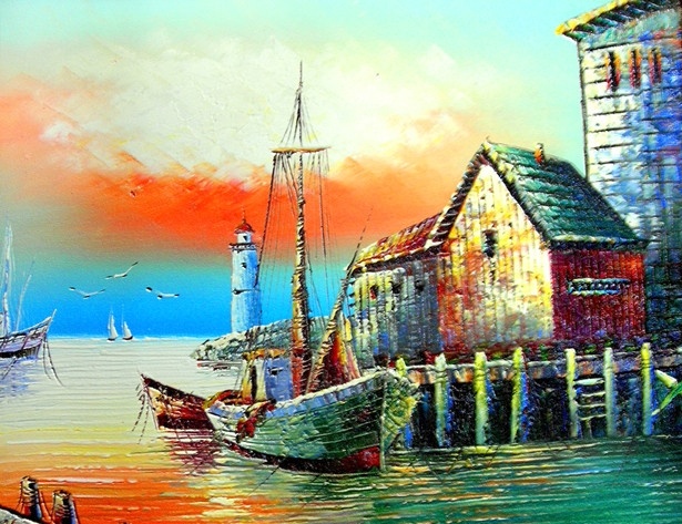 风景油画 油画 大海 蓝天 房屋 白云 帆船 灯塔 花 山 欧式 田园风光 玫瑰庄园 欧洲油画 地中海 手绘 装饰画 无框画 风景 花园 唯美 田园 绘画书法 文化艺术 油画系列 jpg出售 传统文化 绘画