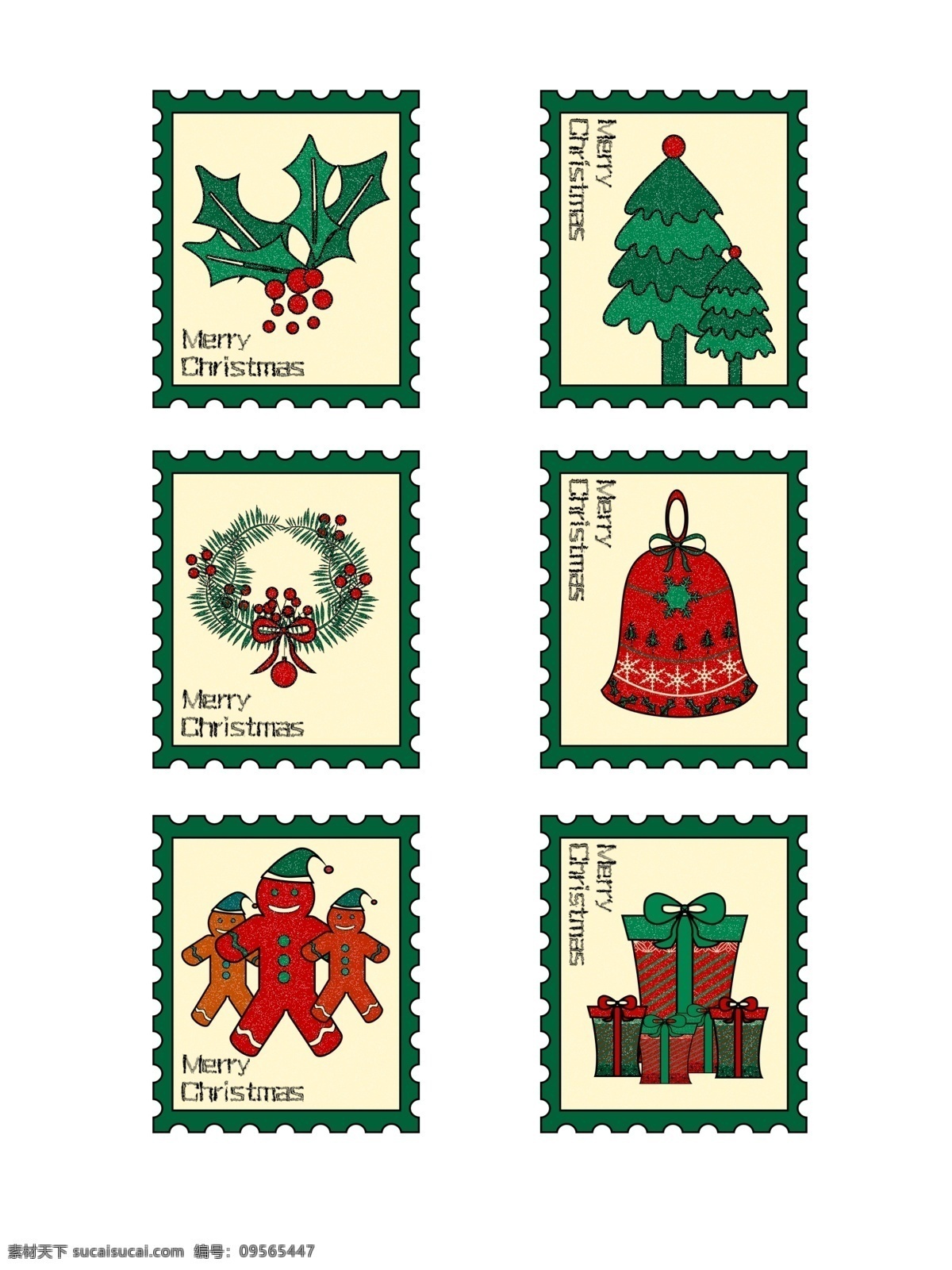 圣诞节 邮票 小 贴纸 圣诞 元素 绿色 圣诞树 礼盒 圣诞元素 小贴纸