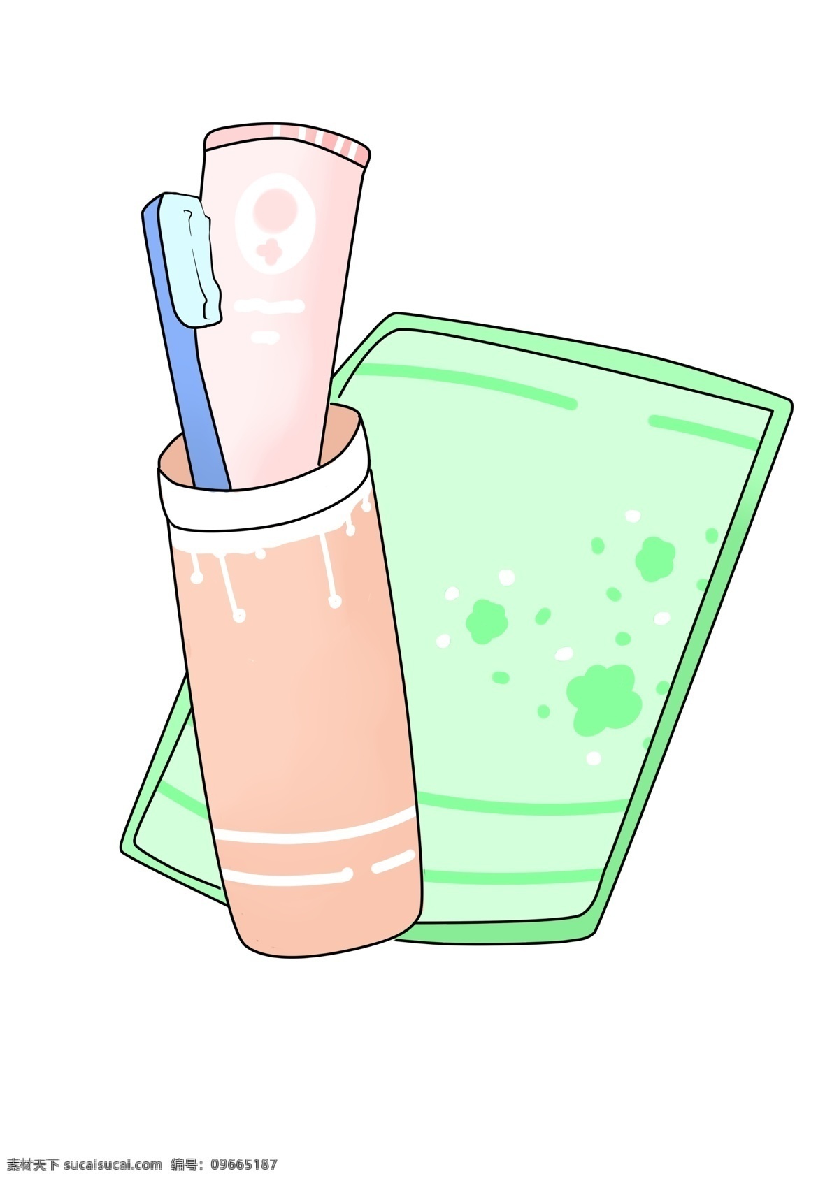 蓝色 牙刷 手绘 插画 蓝色的牙刷 红色的牙刷桶 漂亮的牙刷 绿色的毛巾 卡通牙刷 手绘牙刷 粉色的牙膏