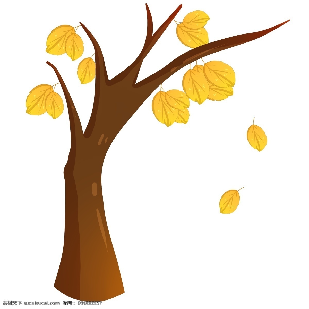 手绘 大树 落叶 插画 手绘大树 树木落叶 黄色树叶 飘落的树叶 黄色叶子 卡通大树 卡通黄叶 树木 树叶