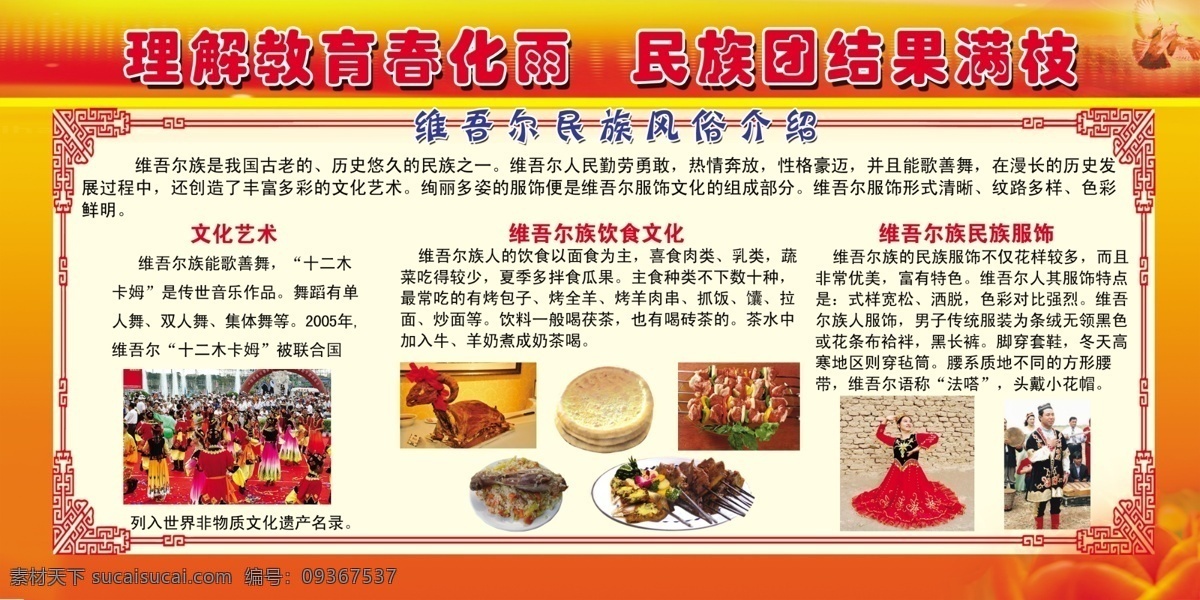 名 族 团结 展板 广告设计模板 名族团结展板 维吾尔族 饮食文化 源文件 展板模板 风俗习惯 服装文化 其他展板设计